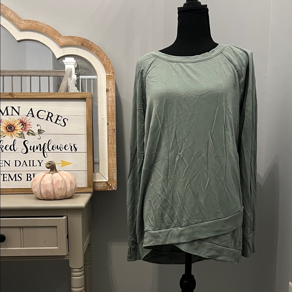 Threads 4 Thought Sage Green Asymmetrical Sweatshirt Stitch Fix